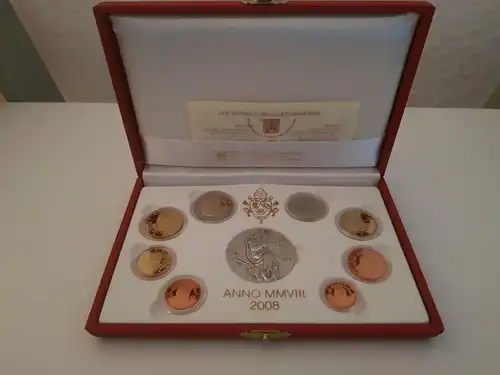 Vatikan Kursmünzensatz 2008 Polierte Platte mit Silbermünze