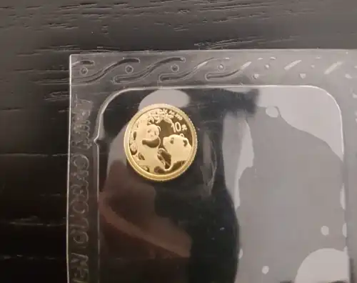 Gold China Panda 2021-999 /1000 Gold 1/31 oz -10 Yuan-in original Folie -selten