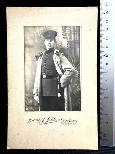 2x CDV CAB Foto Portrait Soldat 1. WK Seitengewehr Uniform Schirmmütze Koppel