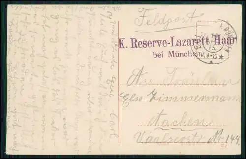 AK München Pinakothek 1915 Feldpost gelaufen Stempel K. Reserve Lazarett Haar
