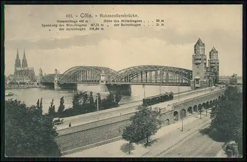 AK Köln Cöln Rhein Hohenzollernbrücke Straßenbahn 1917 Feldpost gelaufen