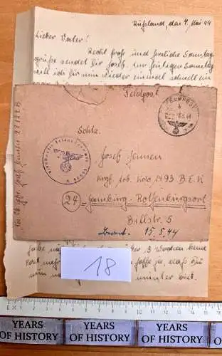 Nr.18 Feldpostbrief + Inhalt - Stammlager Stalag Hamburg-Rothenburgsort 05. 1944