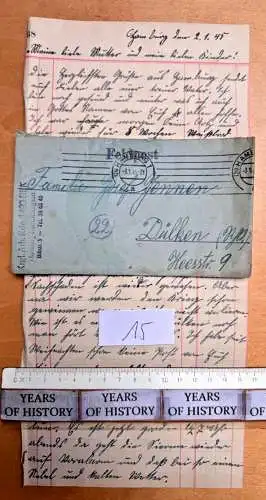 Nr.15 Feldpostbrief + Inhalt - Stammlager Stalag Hamburg-Rothenburgsort 01. 1945