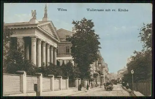 AK Vilnius Wilna Litauen Wallstraße evangelische Kirche 1916 Feldpost gelaufen