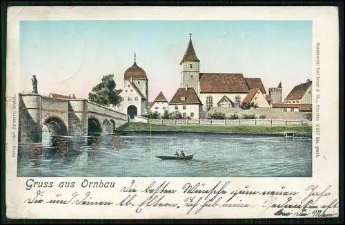 AK Künstler Karl Braun Ornbau in Mittelfranken Dorf Brücke Kirche 1904 gelaufen
