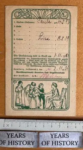 Mitgliedskarte Deutschnationale Kranken und Begräbniskasse Jugendstil 1921