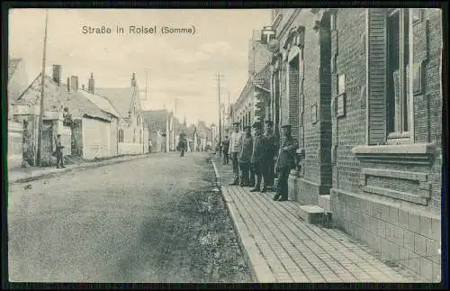 AK 1. WK Roisel Somme Kaiserstraße Cafe Deutsche Soldaten 1916 Feldpostkarte