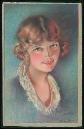 Alte Künstler AK Postkarte signiert Portrait feine elegante Dame Hübsche Frau 9