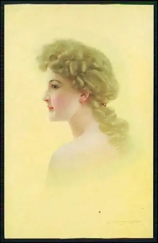 Alte Künstler AK Postkarte signiert Portrait feine elegante Dame Hübsche Frau 7