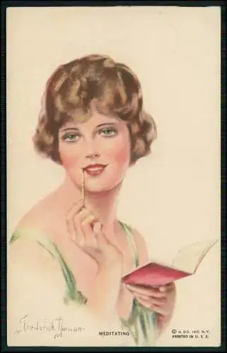 Alte Künstler AK Postkarte signiert Portrait feine elegante Dame Hübsche Frau 3