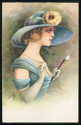 Alte Künstler AK Postkarte signiert Portrait feine elegante Dame Hübsche Frau 1