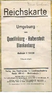 Reichskarte Umgebungskarte von Quedlingburg - Halberstadt Blankenburg von 1922 ( Stadtplan ).