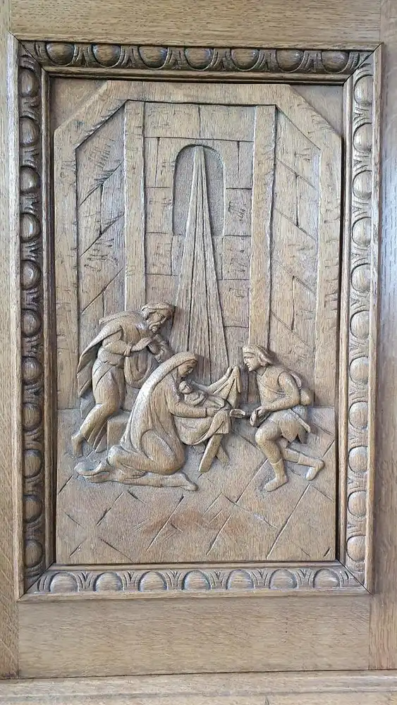 Anrichte, Säulenaufsatz-Buffet, Eiche, hell, gewachst, mit aufwendigen Schnitzereien, Historismus. 7