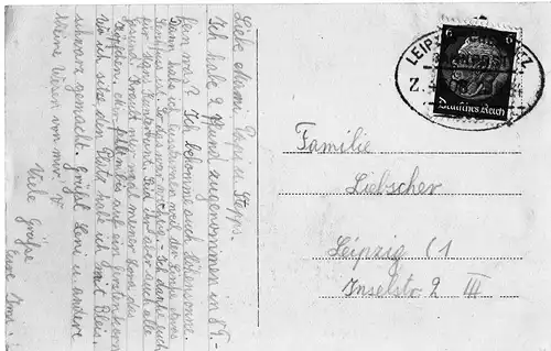 [Ansichtskarte] Bad Lausick  Betlehemstift Speisesaal  - gelaufen mit Text und gestempelter Briefmarke siehe S/W-Scan - im Original bränlicher Farbton. 