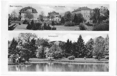 [Ansichtskarte] Bad Lausick Am Kurpark und Schwanenteich, ungelaufen - siehe S/W-Scan - im Original bräunlicher Farbton. 