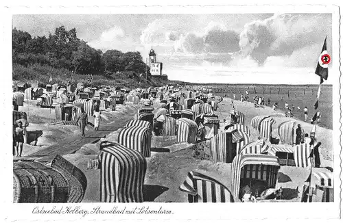 [Echtfotokarte schwarz/weiß] Ostseebad Kolberg/Pommern - Strandbad mit Lotsenturm - siehe S/W-Scan - ungelaufen. 