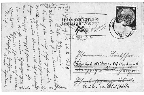 [Ansichtskarte] Chemnitz Schloßteich - gelaufen mit Text auf der Rückseite und gestempelter Briefmarke - siehe Scan. 