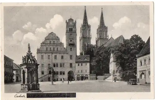 [Ansichtskarte] Oschatz - geschwärzter füherer Name des Platzes vor dem Rathaus (NS-Zeit)., ungelaufen, - siehe Scan. 