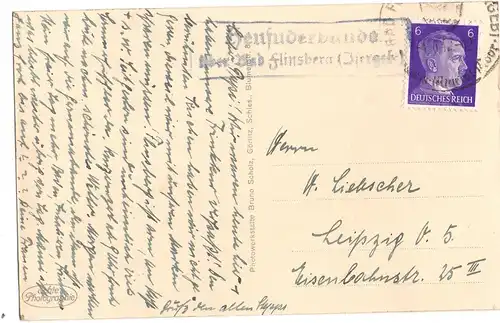 [Echtfotokarte schwarz/weiß] Bad Flinsberg Isgb. Der Hasenstein ,gelaufen mit Text und gestempelter Briefmarke auf der Rückseite - siehe Scan. 
