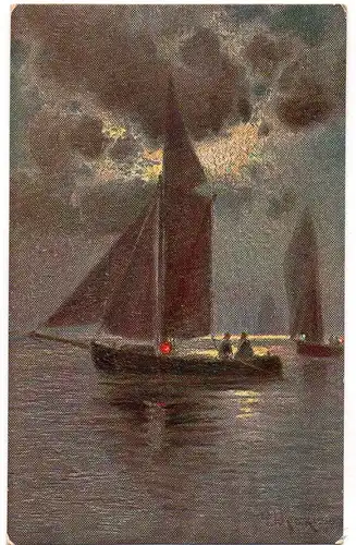 [Künstlerpostkarte reproduziert] Nr. 381 Meeresleuchten, Degi-Gemälde, Strukturkarte , gelaufen mit Text auf der Rückseite - siehe Scan. 
