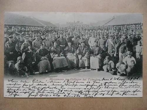 [Ansichtskarte] Missionare im Ostlager bei Tsingtau 1901  Kiautschou Tsingtau 山東膠州青島. 