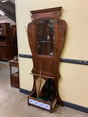 Antike Jugendstil Garderobe mit Fliesen, Art Nouveau - Lieferung möglich!