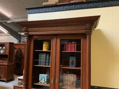 Antiker Gründerzeit Säulen Bücherschrank, Vitrine - Lieferung mögl.!