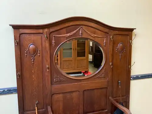 Antike imposante Jugendstil Garderobe mit Truhen Bank,   - Lieferung möglich!