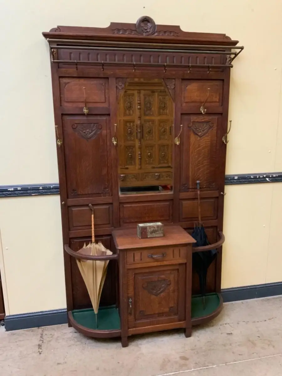 Antike Jugendstil Garderobe mit Schrank und Schub -Lieferung möglich! 0