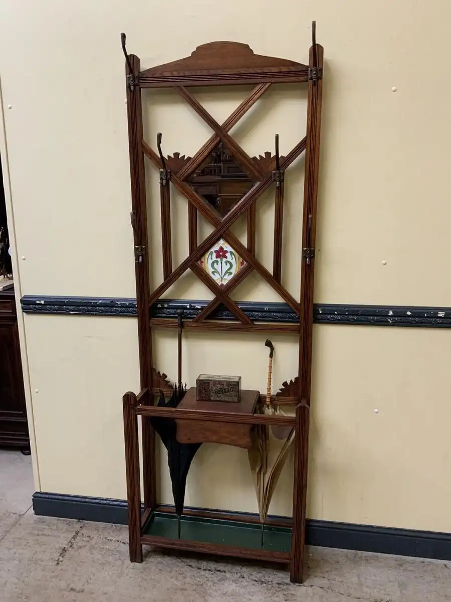 Antike Jugendstil Garderobe mit Jugendstil Fliese, - Lieferung möglich! 0