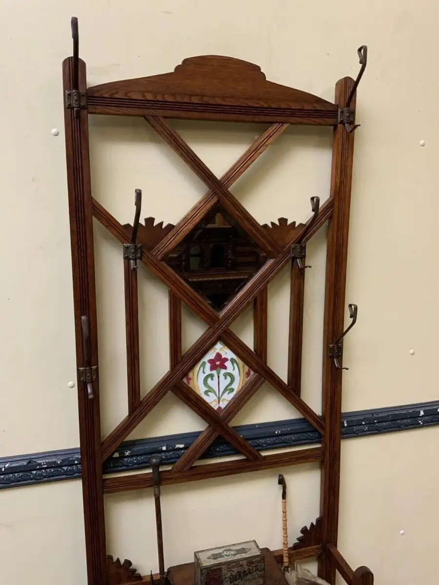 Antike Jugendstil Garderobe mit Jugendstil Fliese, - Lieferung möglich! 13