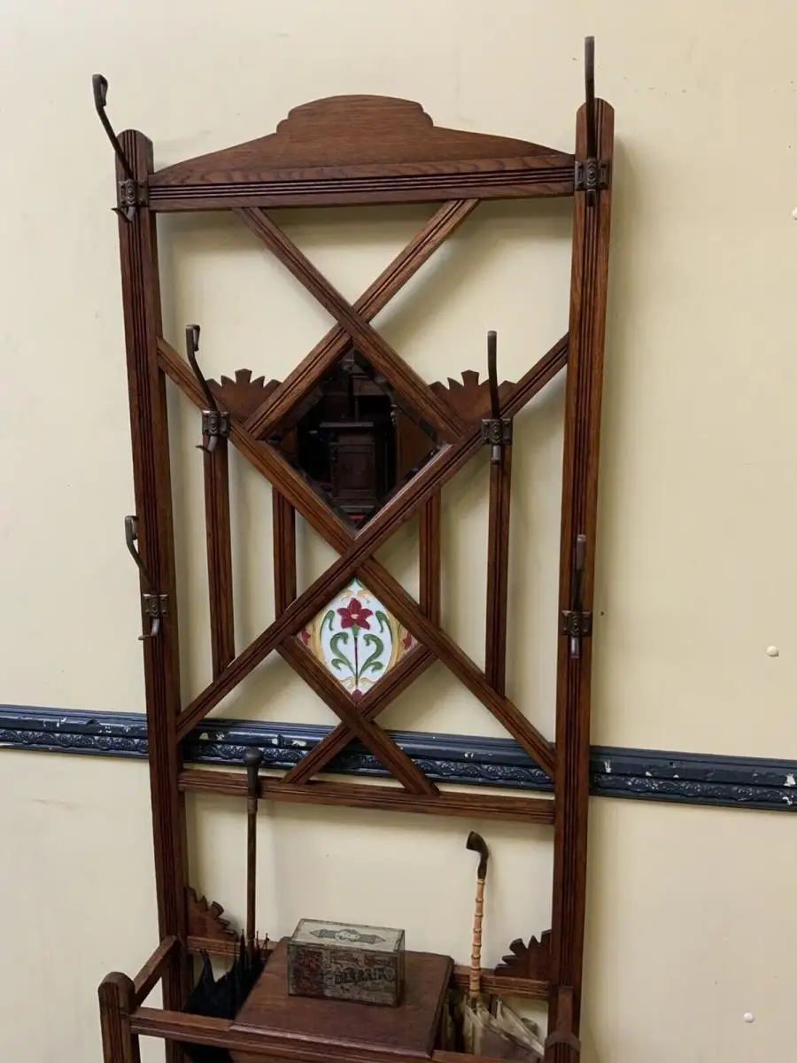 Antike Jugendstil Garderobe mit Jugendstil Fliese, - Lieferung möglich! 4