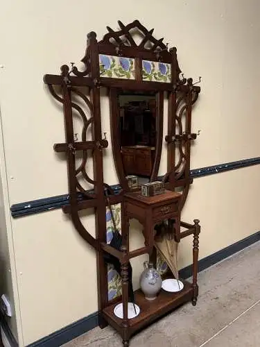Antike Jugendstil Garderobe, Art Nouveau, Fliesen,         - Lieferung möglich!