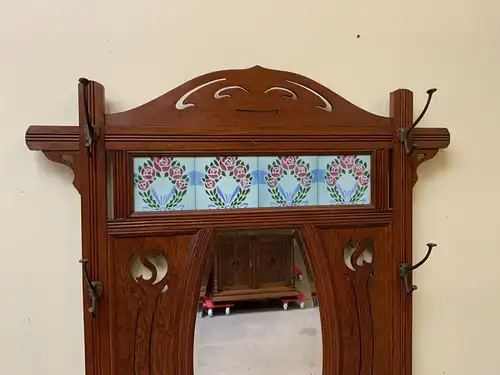 Antike Jugendstil Garderobe mit Jugendstil Fliesen, - Lieferung möglich!