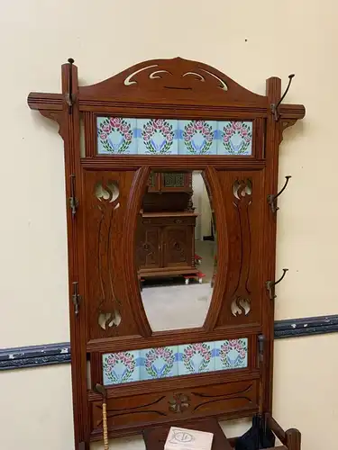 Antike Jugendstil Garderobe mit Jugendstil Fliesen, - Lieferung möglich!