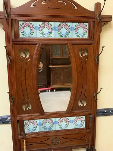 Antike Jugendstil Garderobe mit Jugendstil Fliesen, - Lieferung möglich!