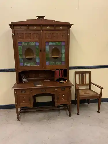 Antiker Jugendstil Schreibtisch, Buntglas, Art Nouveau -  Lieferung möglich!