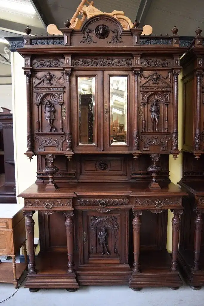 Sensationelles neorenaissance Säulen Nußbaum Aufsatz Buffet,  Lieferung möglich! 0