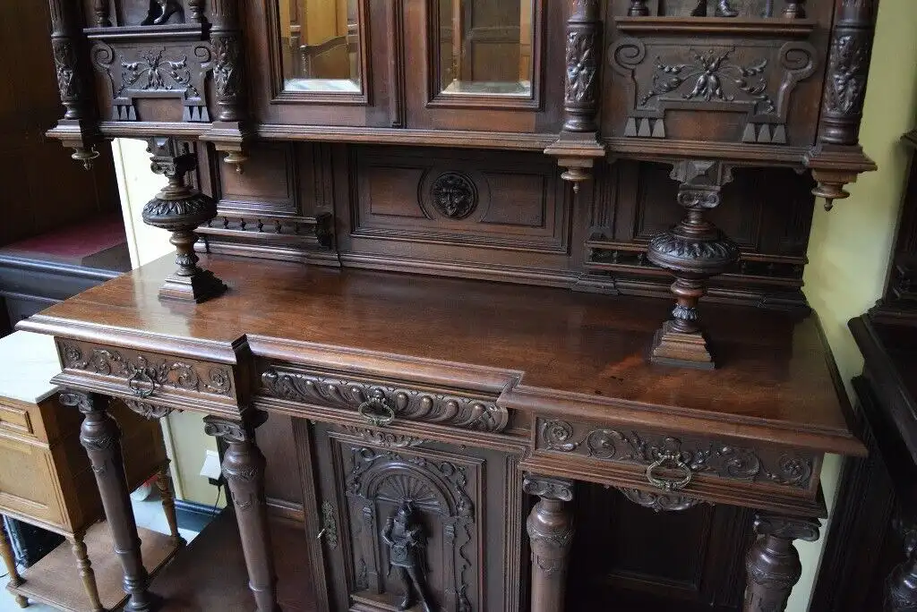 Sensationelles neorenaissance Säulen Nußbaum Aufsatz Buffet,  Lieferung möglich! 9