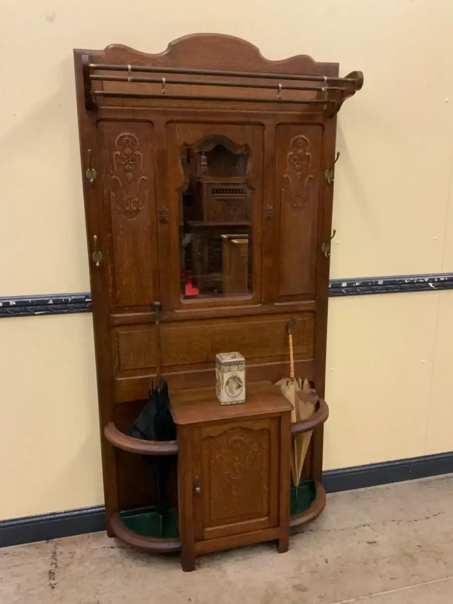 Antike Jugendstil Garderobe mit Schrank  - Lieferung möglich! 1