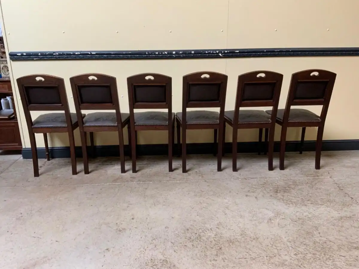 6 antike Jugendstil Stühle mit floralem Prägeleder - Lieferung möglich! 22
