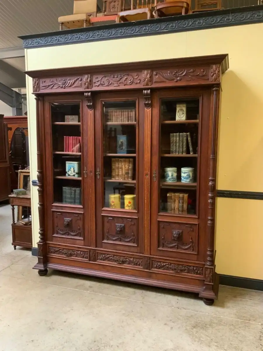 Antiker imposanter Gründerzeit Bücherschrank, Vitrine - Lieferung möglich! 0