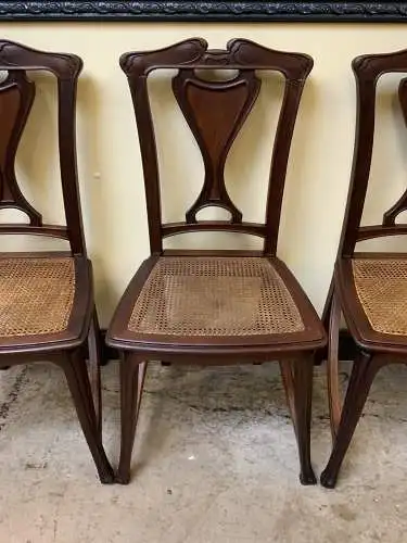 6 antike Nußbaum Jugendstil Stühle, Art Nouveau  - Lieferung möglich!