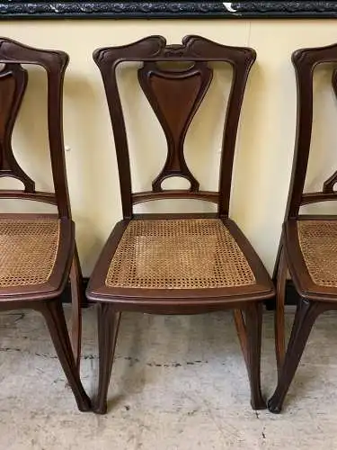 6 antike Nußbaum Jugendstil Stühle, Art Nouveau  - Lieferung möglich!