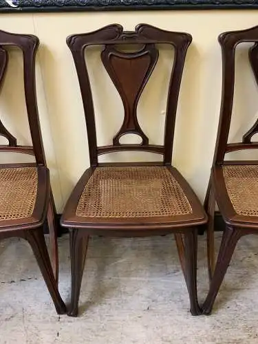 6 antike Nußbaum Jugendstil Stühle, Art Nouveau  - Lieferung möglich!