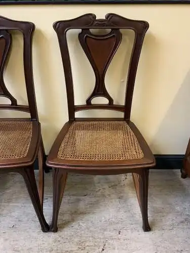 6 antike Nußbaum Jugendstil Stühle, Art Nouveau  - Lieferung möglich!