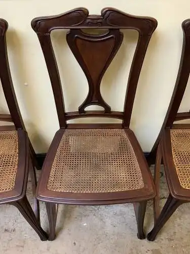 6 antike Nußbaum Jugendstil Stühle, Art Nouveau  - Lieferung möglich!