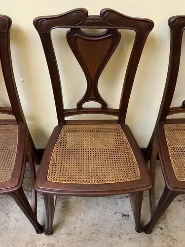 6 antike Nußbaum Jugendstil Stühle, Art Nouveau  - Lieferung möglich!