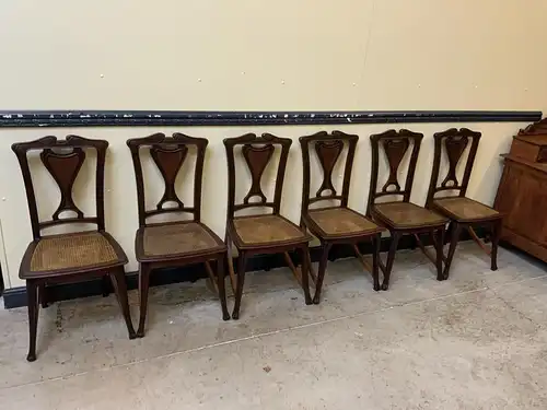 6 antike Nußbaum Jugendstil Stühle, Art Nouveau  - Lieferung möglich!