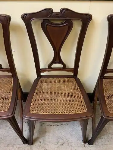 6 antike Nußbaum Jugendstil Stühle, Art Nouveau  - Lieferung möglich!